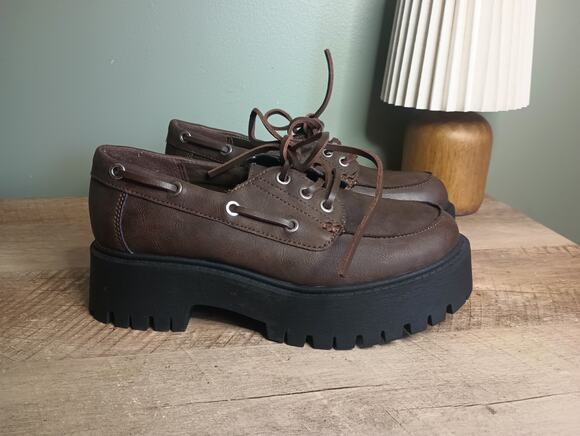No Boundaries Shoes - No Boundaries Womens Chunky Platform Oxford Shoes 7 Brown Grunge Academia